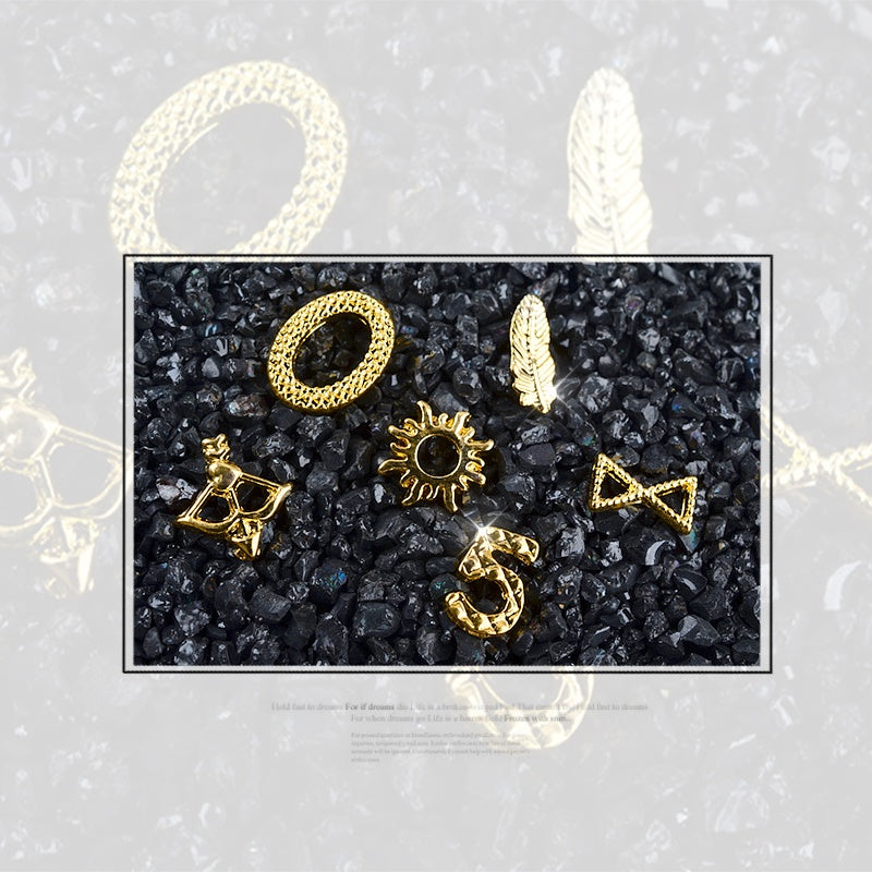 NAW022 1 Box Plume Moon Bow Designs Charm Gold Alloy Nail Art Decoration Wheel Studs DIY Nail Accessories Tools