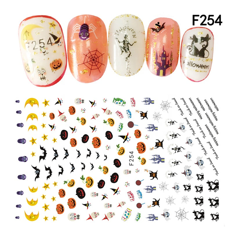 NS5D010  ForLife New Skull Pumpkkin Halloween Nail Art Stickers Decorations 3d Adhesive Salon Beauty Nail Stickers
