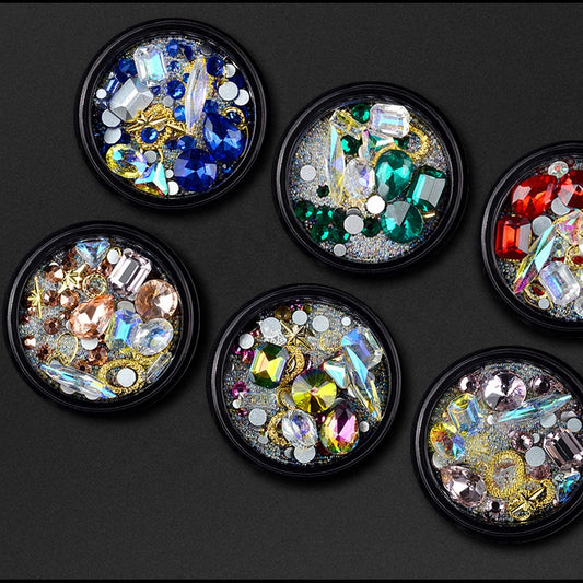 NDE027 ForLife Mixed Style Metal Studs Mini Glass Crystal Rhinestone Nail Art Designs Decoration in Box