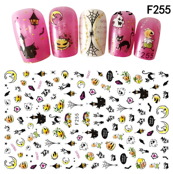 NS5D010  ForLife New Skull Pumpkkin Halloween Nail Art Stickers Decorations 3d Adhesive Salon Beauty Nail Stickers