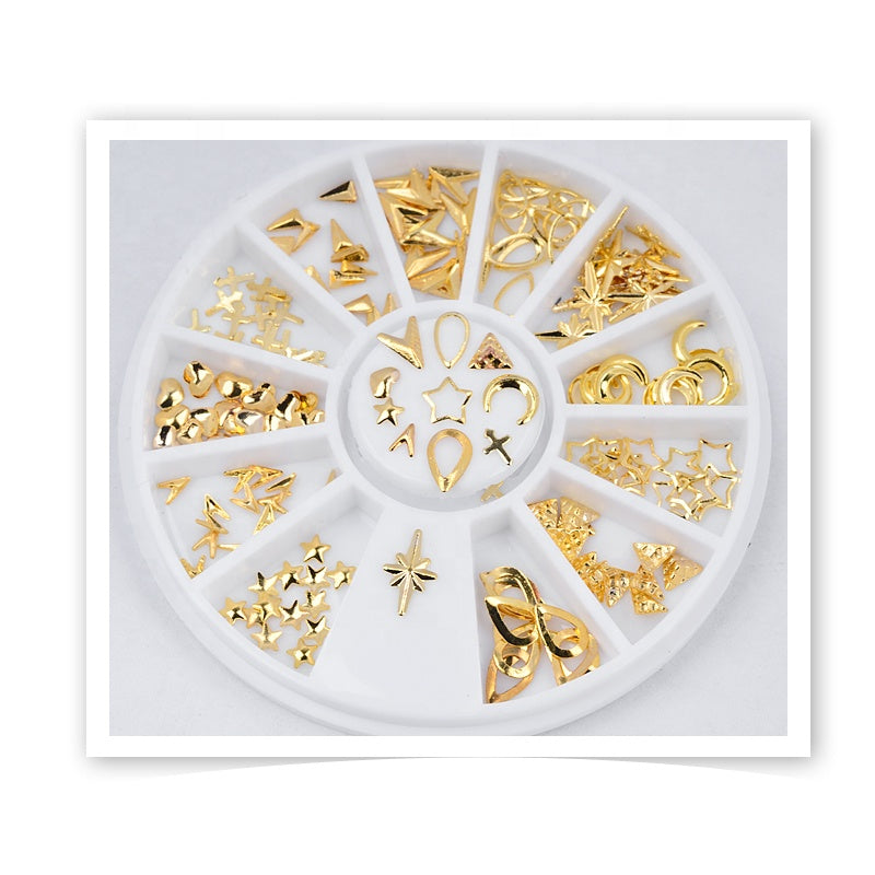 NAW013  Gold Silver Starfish Shell Anchor Triangle 3d Metal Hollow Nail Art Stud Decoration Manicure Nail Wheel