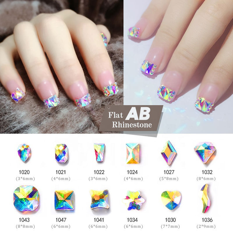 NRS019 Crystal AB 3D Nail Art Rhinestones Gem 1440pcs/bag Flatback Stones DIY Decorations Manicure Diamond Jewelry Different Shapes