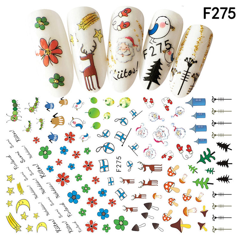 NS5D027  ForLife 1Pcs Christmas Series 3d Adhesive Nail Stickers Decorations Snowman Boots Tress Xmas Designs Nail Beauty Stickers