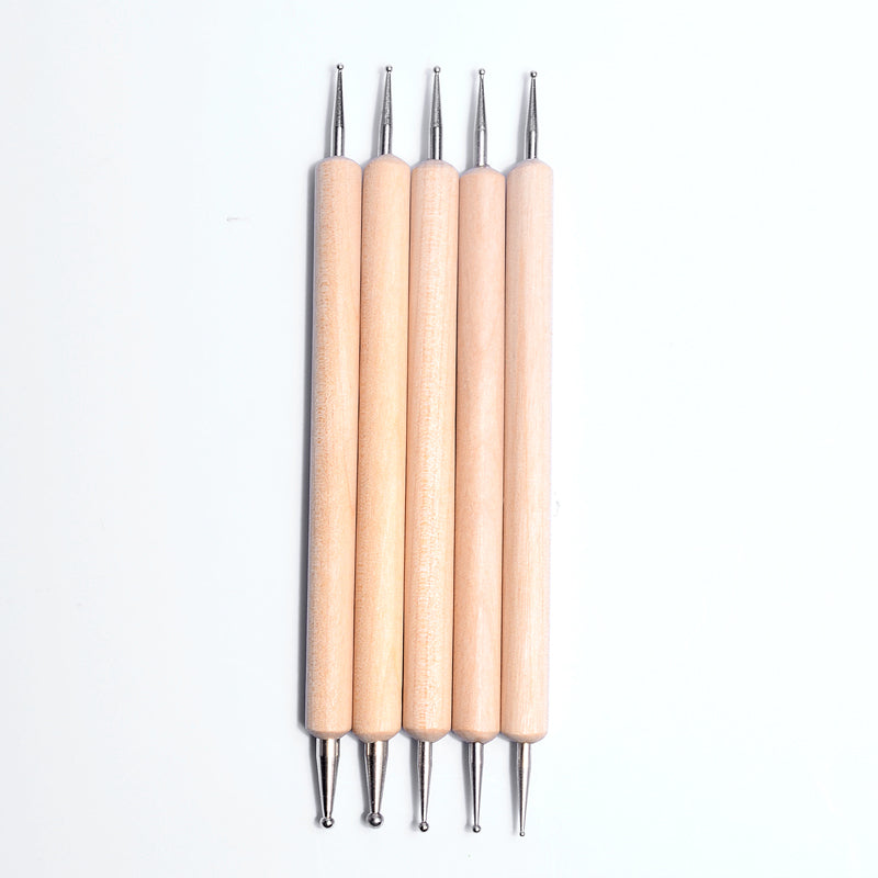 NBR001 ForLife Hot 5 Pcs 2 Way Wooden Nail Dotting Pen Set DIY Rhinestones Sequins Picking Nail Art Dot Dotting Tools