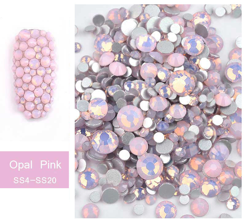 NRS012 Mix SS4-SS20 Pink Blue Green Opal Rhinestones Flat Bottom Colorful Crystal Glass DIY UV Gel 3D Nail Art Decorations