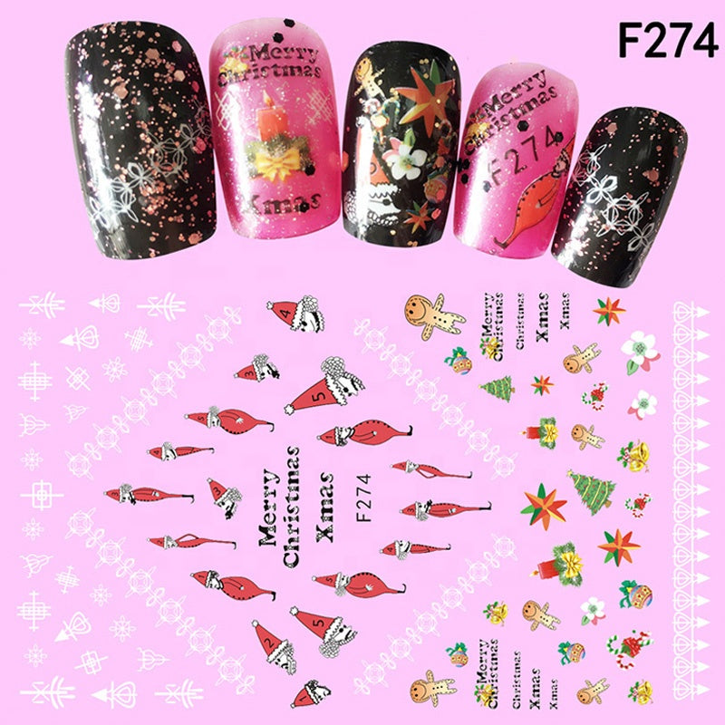 NS5D027  ForLife 1Pcs Christmas Series 3d Adhesive Nail Stickers Decorations Snowman Boots Tress Xmas Designs Nail Beauty Stickers