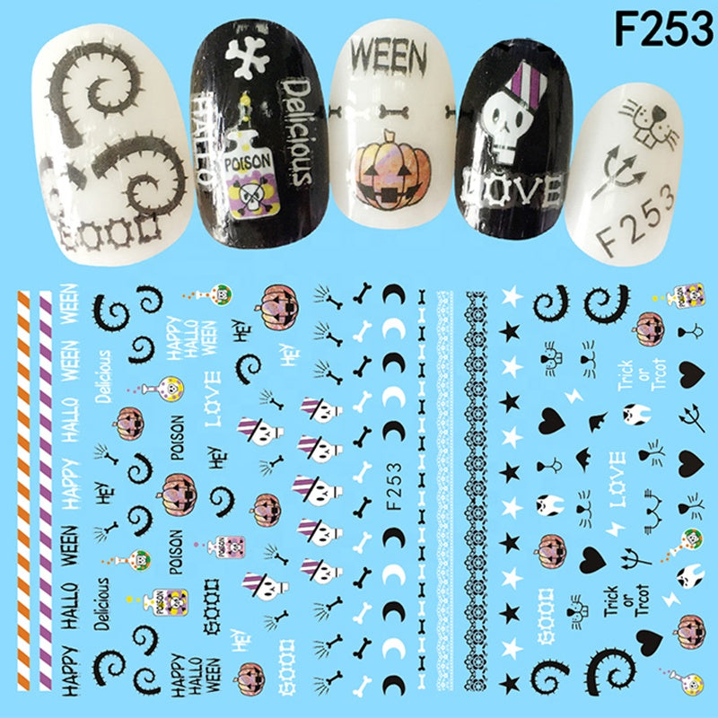 NS5D010  ForLife New Skull Pumpkkin Halloween Nail Art Stickers Decorations 3d Adhesive Salon Beauty Nail Stickers