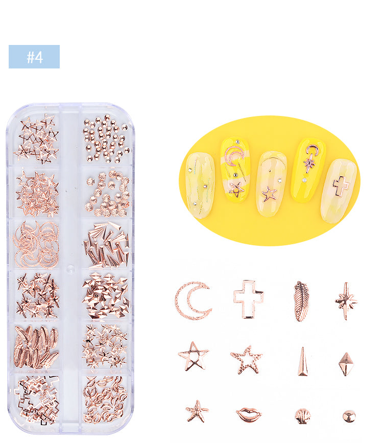 NDE032 ForLife New Hot 240pcs/box Rose Gold Metal Alloy 3d Nail Art Decoration Nail Art Sticker Accessories 4 Options