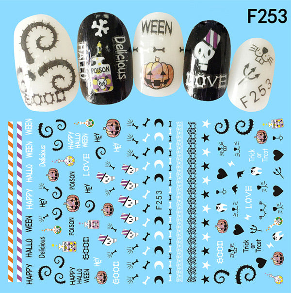 NS5D010  ForLife New Skull Pumpkkin Halloween Nail Art Stickers Decorations 3d Adhesive Salon Beauty Nail Stickers