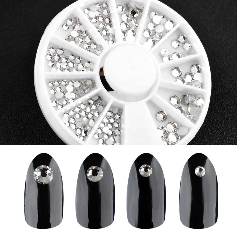 NAW009 Crystal Clear Nail Rhinestone Wheel Mix Sizes Flatback Glitter Nail Stones DIY Charm Nail Sticker Decoration