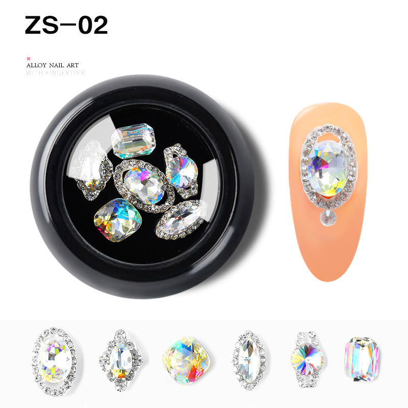 NZJ063 6 PCS Mixed Alloy Nail Art Decorations 3D Rhinestones Retro Flatback Shiny Diamonds Crystals Opal Beads Set