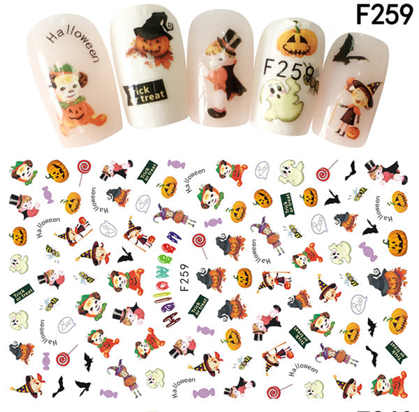 NS5D010  ForLife New Skull Pumpkkin Halloween Nail Art Stickers Decorations 3d Adhesive Salon Beauty Nail Stickers