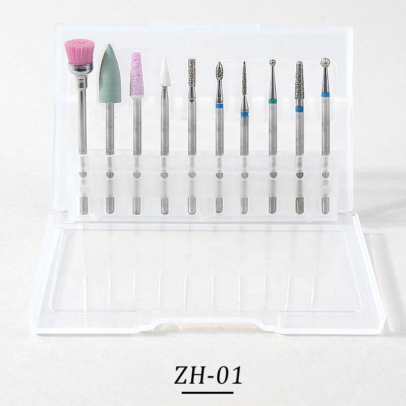 NDB003 10pcs Diamond Rotate Burr Nail Drill Bits Set Silicone Polishing Accessories Manicure Electric Machine Cutters Tool
