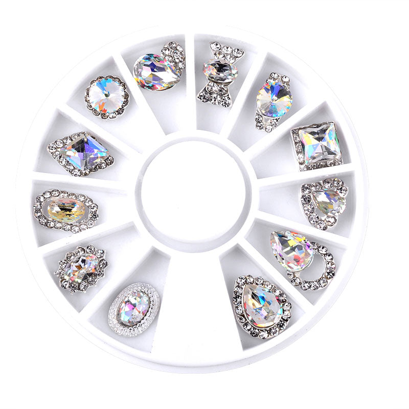 NAW017 Alloy Crystal AB Glitter Nail Art Wheel Rhinestones Diamond Decoration Jewelry 3D Nail Supplies