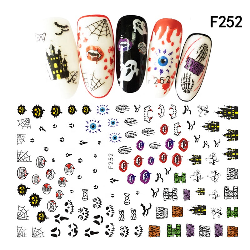 NS5D010  ForLife New Skull Pumpkkin Halloween Nail Art Stickers Decorations 3d Adhesive Salon Beauty Nail Stickers