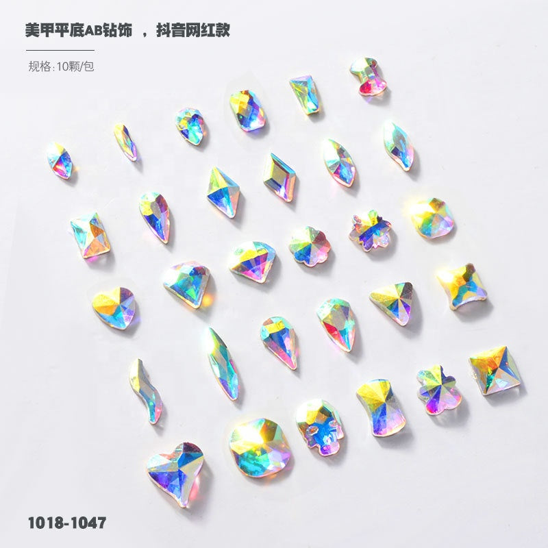 NRS019 Crystal AB 3D Nail Art Rhinestones Gem 1440pcs/bag Flatback Stones DIY Decorations Manicure Diamond Jewelry Different Shapes