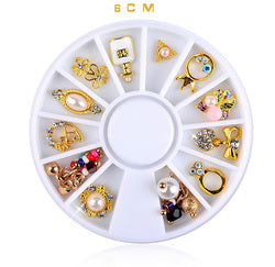 NAW025  3d Pendant Charm Pearl Alloy Nail Art Rhinestone Decoration Wheel DIY Beauty Nail Jewelry Decorations