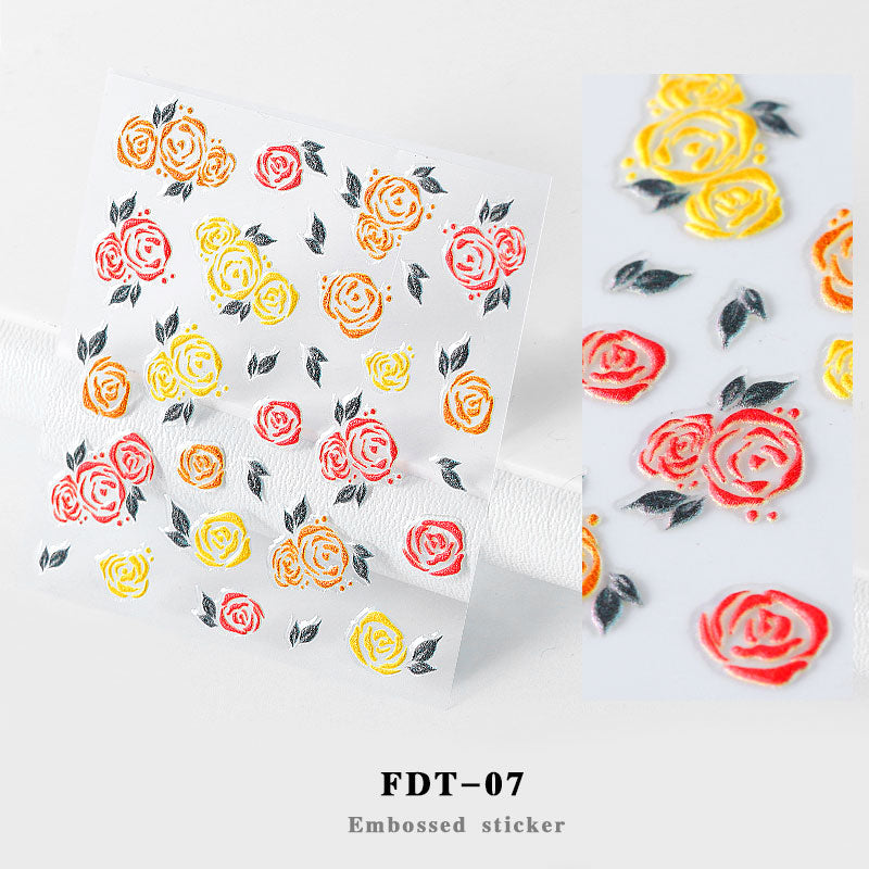 NS5D012   ForLife 2019 New Design 5D Embossed Charm Flowers Nail Art Stickers Decorations