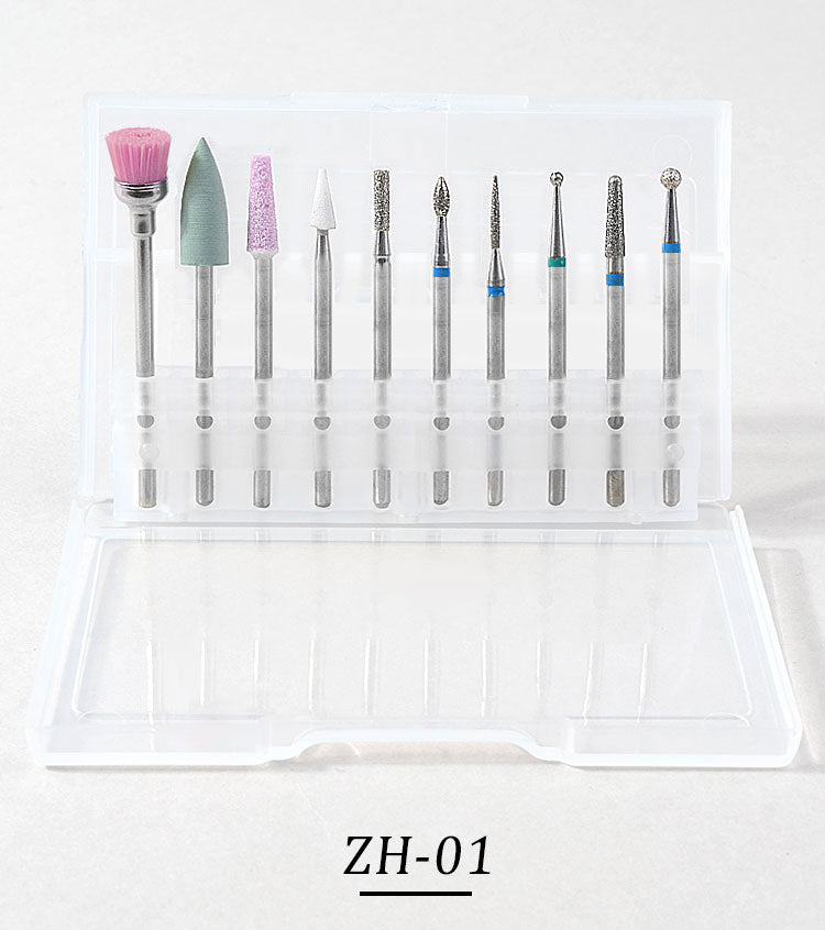 NDB003 10pcs Diamond Rotate Burr Nail Drill Bits Set Silicone Polishing Accessories Manicure Electric Machine Cutters Tool
