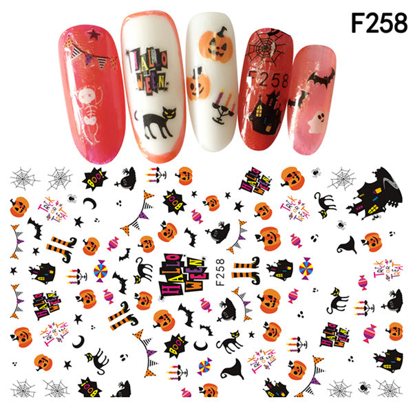 NS5D010  ForLife New Skull Pumpkkin Halloween Nail Art Stickers Decorations 3d Adhesive Salon Beauty Nail Stickers