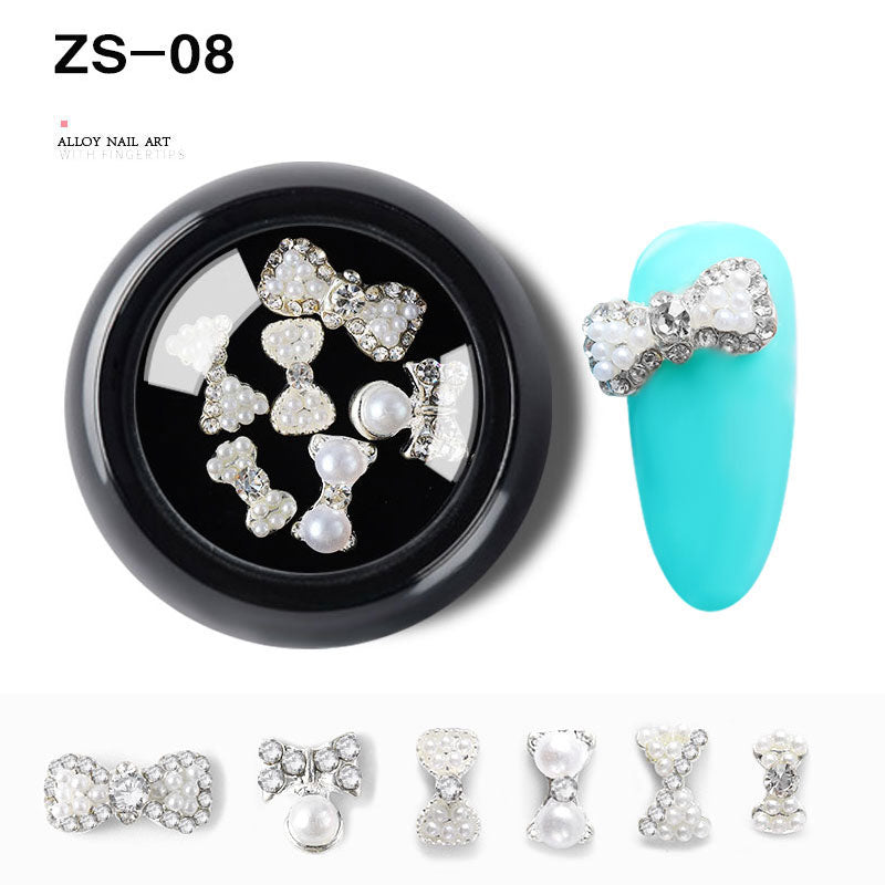 NZJ063 6 PCS Mixed Alloy Nail Art Decorations 3D Rhinestones Retro Flatback Shiny Diamonds Crystals Opal Beads Set