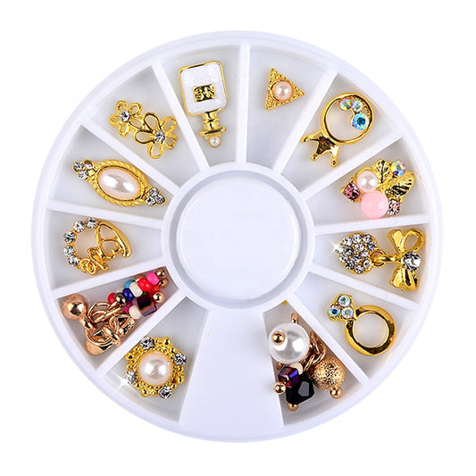 NAW025  3d Pendant Charm Pearl Alloy Nail Art Rhinestone Decoration Wheel DIY Beauty Nail Jewelry Decorations