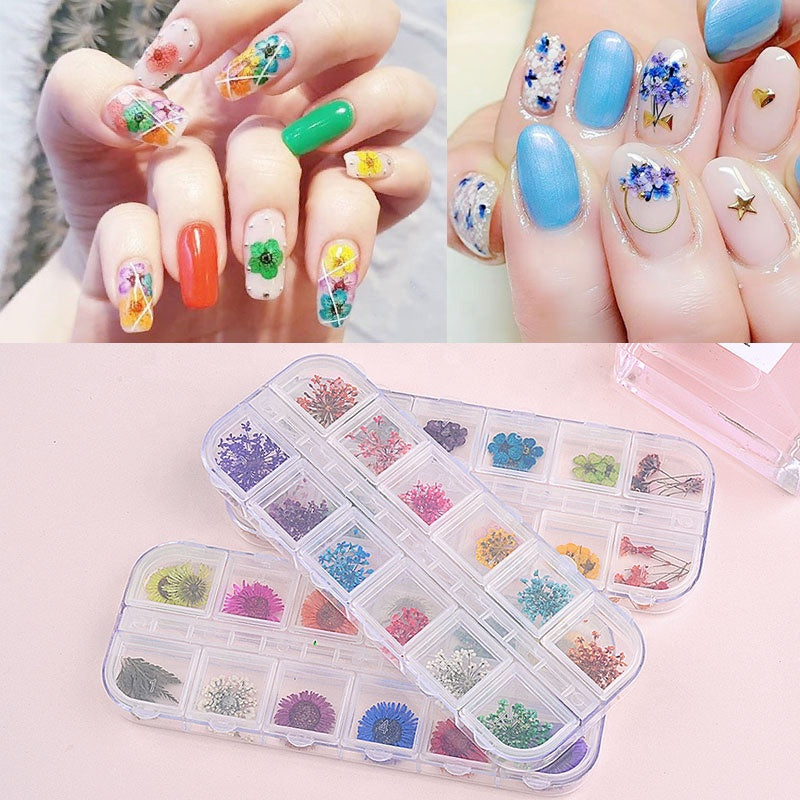 NDE001 ForLife Mix Dried Flowers Nail Decorations Jewelry Natural Floral Leaf Stickers 3D Nail Art Designs Polish Manicure