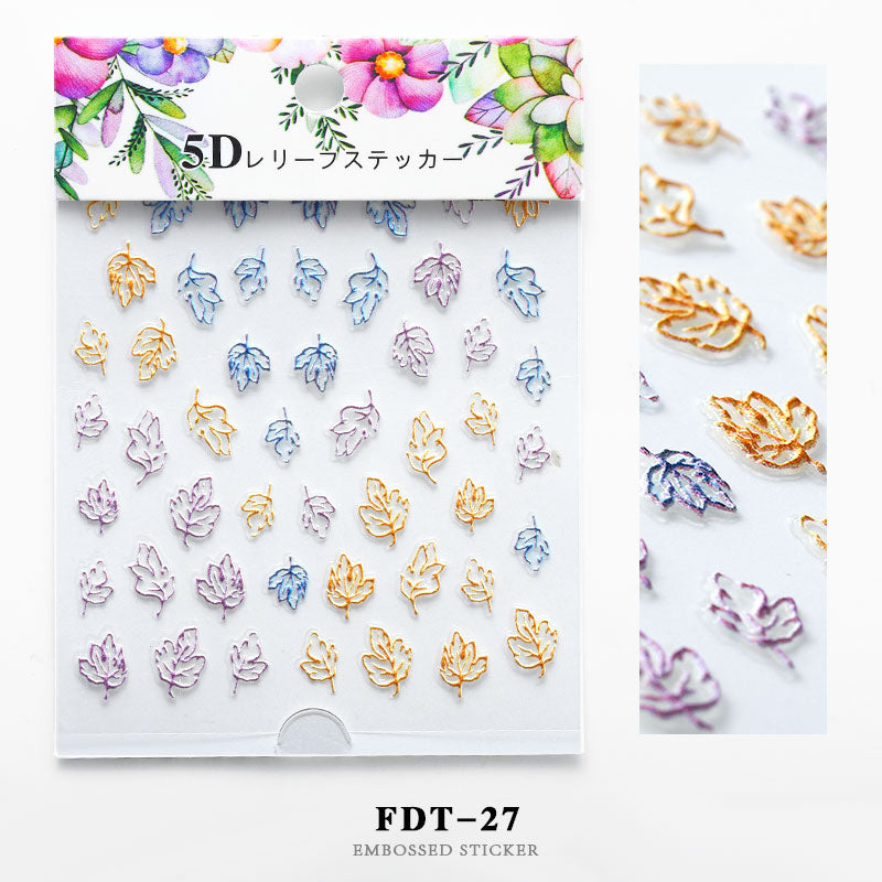 NS5D013 ForLife 5D Embossed Colorful White Flower Nail Sticker Summer Style Manicure Decals Decorations