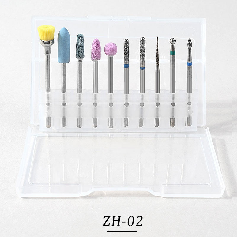 NDB003 10pcs Diamond Rotate Burr Nail Drill Bits Set Silicone Polishing Accessories Manicure Electric Machine Cutters Tool