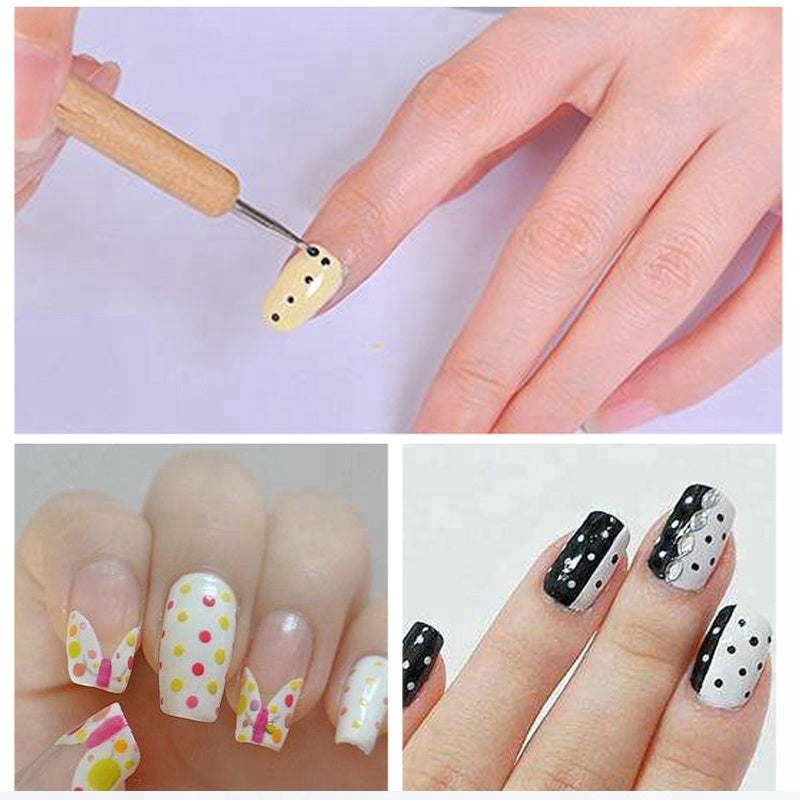 NBR001 ForLife Hot 5 Pcs 2 Way Wooden Nail Dotting Pen Set DIY Rhinestones Sequins Picking Nail Art Dot Dotting Tools