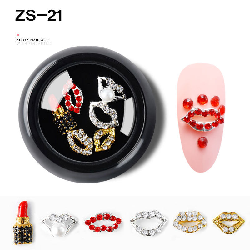 NZJ063 6 PCS Mixed Alloy Nail Art Decorations 3D Rhinestones Retro Flatback Shiny Diamonds Crystals Opal Beads Set