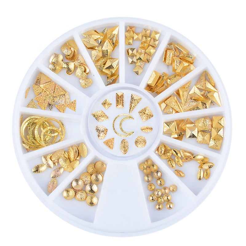 NAW032 1 Box 3D Metal Square Triangle Shaped Gold Matte Nail Art Rhinestone Studs WheelNail Decoration Accessories