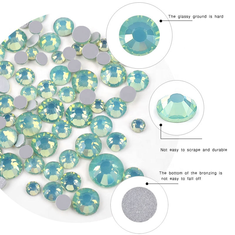 NRS012 Mix SS4-SS20 Pink Blue Green Opal Rhinestones Flat Bottom Colorful Crystal Glass DIY UV Gel 3D Nail Art Decorations