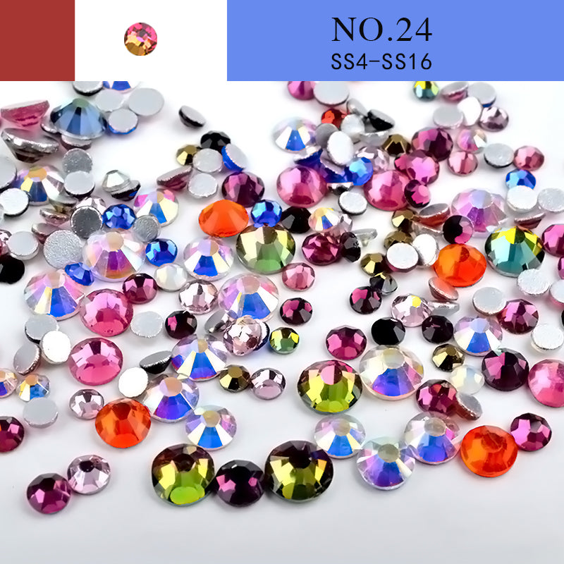 NRS014 Nail Art Rhinestone Mix SS4-SS20 Size Glass Flatback Crystal Non Hotfix 3d Nails Art Decorations