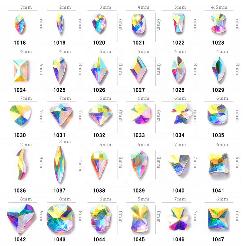 NRS019 Crystal AB 3D Nail Art Rhinestones Gem 1440pcs/bag Flatback Stones DIY Decorations Manicure Diamond Jewelry Different Shapes