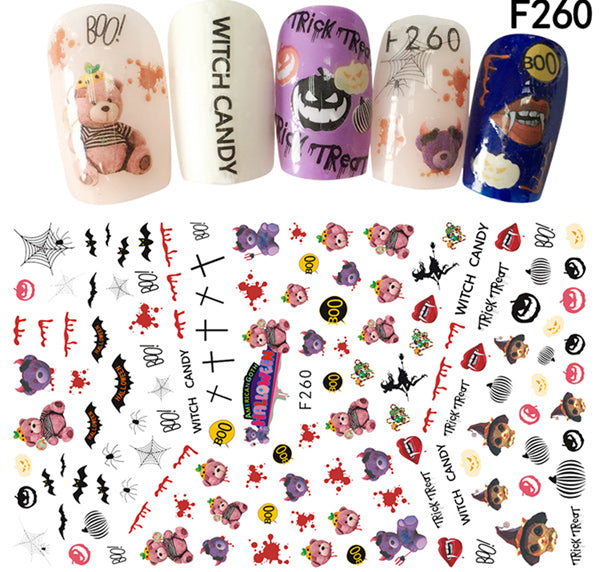 NS5D010  ForLife New Skull Pumpkkin Halloween Nail Art Stickers Decorations 3d Adhesive Salon Beauty Nail Stickers