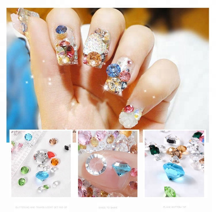 NRS011 Crystal Mixed Size Pointed Back Glass Rhinestones Charm 3D Nail Art Jewelry Decorations