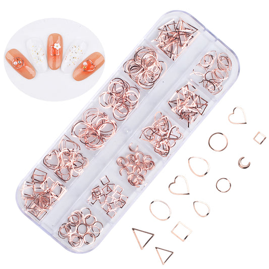 NDE032 ForLife New Hot 240pcs/box Rose Gold Metal Alloy 3d Nail Art Decoration Nail Art Sticker Accessories 4 Options
