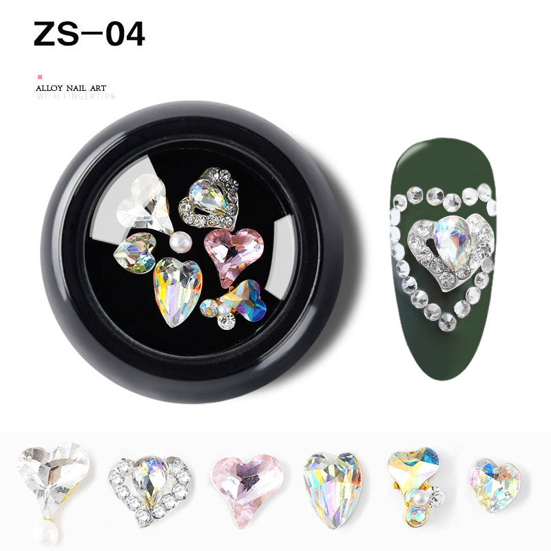 NZJ063 6 PCS Mixed Alloy Nail Art Decorations 3D Rhinestones Retro Flatback Shiny Diamonds Crystals Opal Beads Set