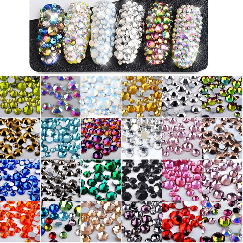 NRS014 Nail Art Rhinestone Mix SS4-SS20 Size Glass Flatback Crystal Non Hotfix 3d Nails Art Decorations