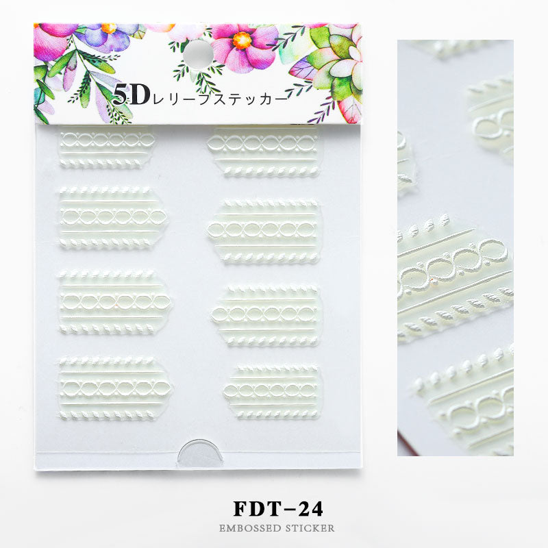 NS5D013 ForLife 5D Embossed Colorful White Flower Nail Sticker Summer Style Manicure Decals Decorations