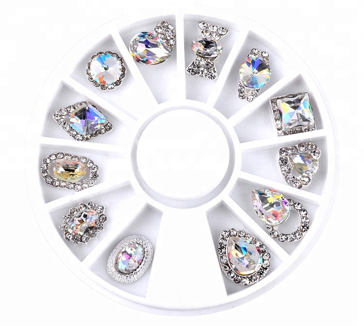NAW017 Alloy Crystal AB Glitter Nail Art Wheel Rhinestones Diamond Decoration Jewelry 3D Nail Supplies