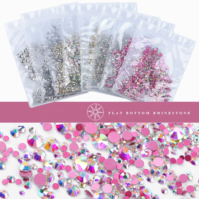 NRS005 ForLife New 8 Colors Muliti Size 1440 Pcs Mix Size AB Crystal Glass Rhinestones Nail Non Hotfix Flatbacks Nail Decorations