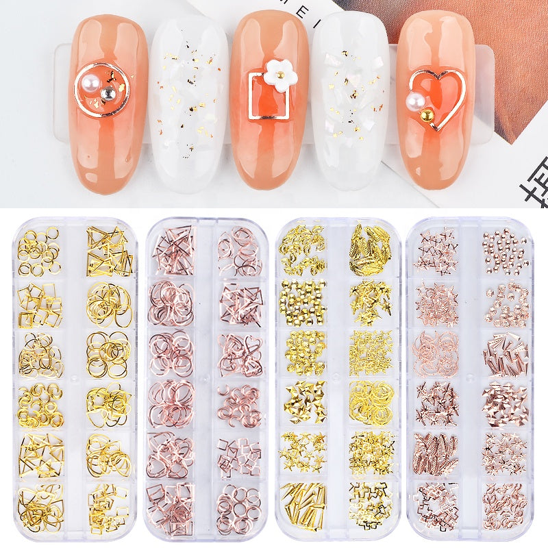 NDE032 ForLife New Hot 240pcs/box Rose Gold Metal Alloy 3d Nail Art Decoration Nail Art Sticker Accessories 4 Options