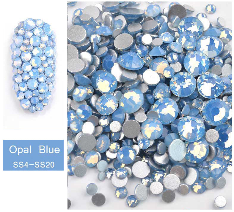 NRS012 Mix SS4-SS20 Pink Blue Green Opal Rhinestones Flat Bottom Colorful Crystal Glass DIY UV Gel 3D Nail Art Decorations