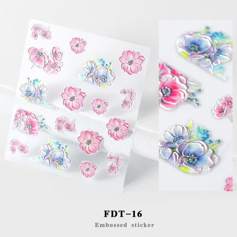 NS5D012   ForLife 2019 New Design 5D Embossed Charm Flowers Nail Art Stickers Decorations