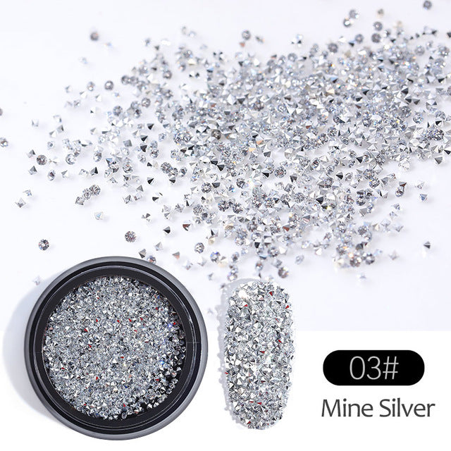 NRS009 ForLife 1Box Glass Nail Caviar Tiny Rhinestones Micro Pixie Crystals 3d Sharp End Glitter Strass For Nails Art Decorations