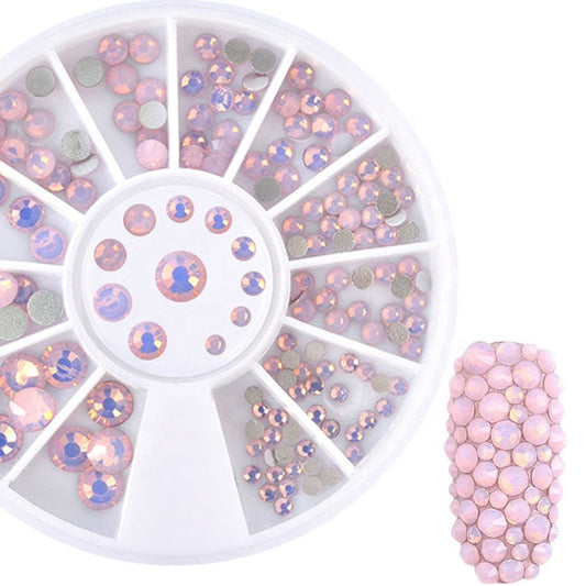 NAW026  Pink White Blue Green Opal Flat Bottom Colorful Crystal Nail Rhinestones Wheel Multi-size 3D Nail Art Decorations