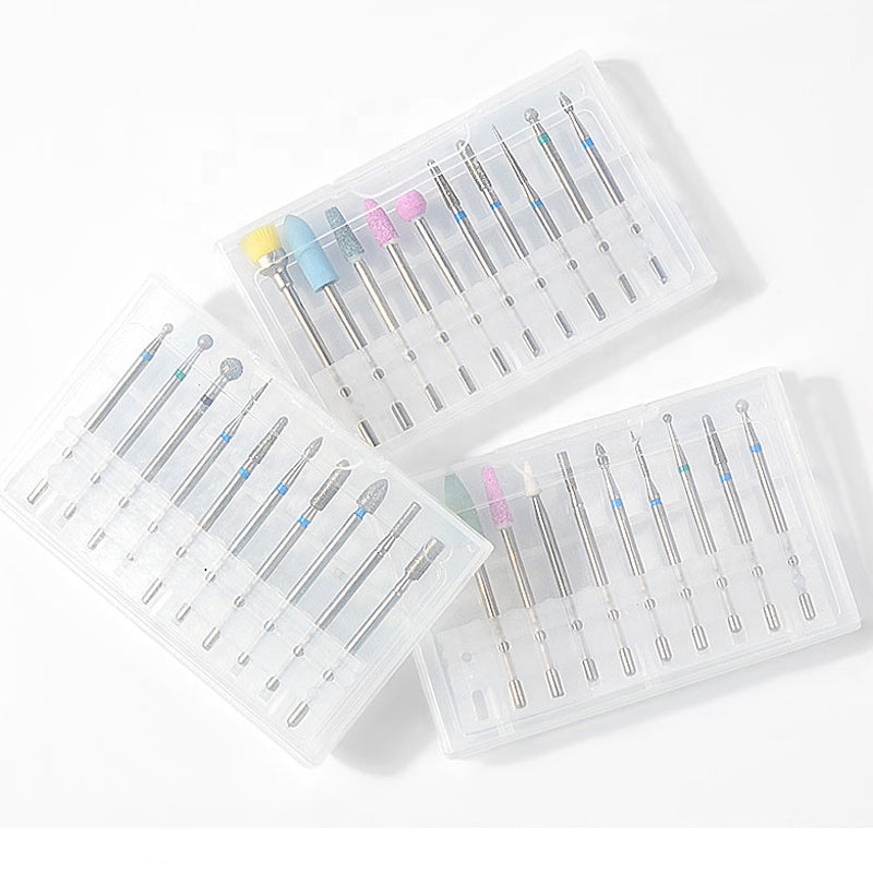NDB003 10pcs Diamond Rotate Burr Nail Drill Bits Set Silicone Polishing Accessories Manicure Electric Machine Cutters Tool