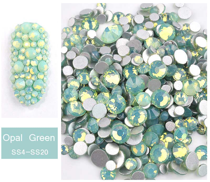 NRS012 Mix SS4-SS20 Pink Blue Green Opal Rhinestones Flat Bottom Colorful Crystal Glass DIY UV Gel 3D Nail Art Decorations